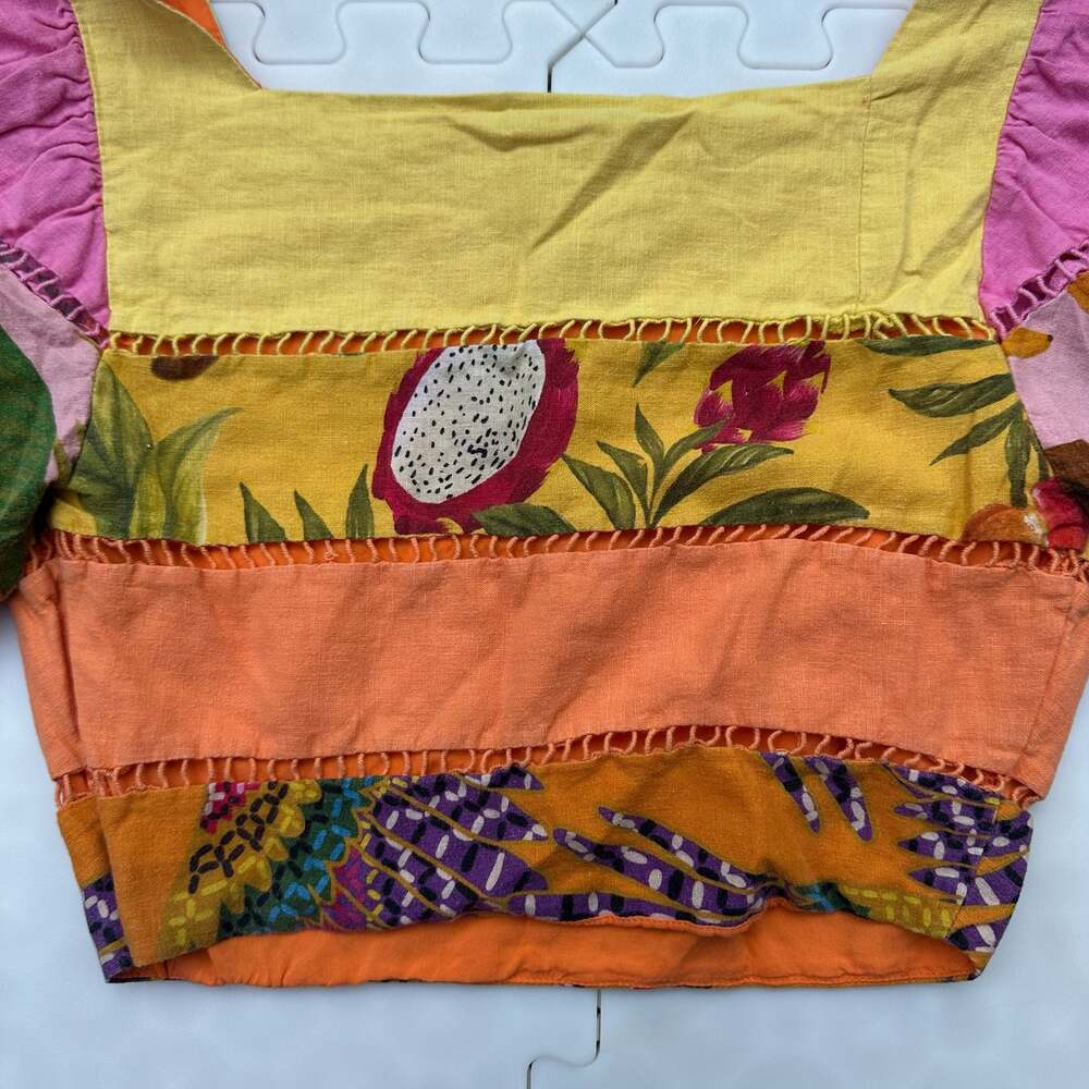 FARM Rio Rainbow Mixed Print Tiered Puff Sleeve Crop Top, small - Picture 5 of 6